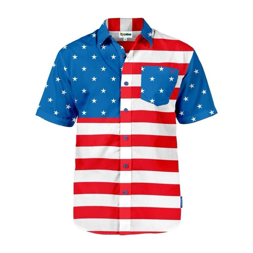 Tipsy Elves Patriotic, Flag America Shirt Medium Patriotic Hawaiian Style Button